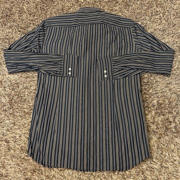 Hugo Boss Shirt Mens 39 15.5‎ Black Brown Striped Button Up Long Sleeve Slim Fit - Picture 7 of 11